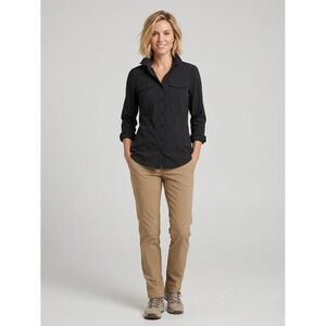 ExOfficio Womens Black Long Sleeve Hiking Travel Shirt Ventilated Back Small 4-6